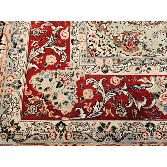 1900 - 1909 Vintage Persian Tabriz Rug, Hand-Knotted Wool & Silk, Floral Garden Pattern, Black & Red, 8x10 For Sale - Image 5 of 18