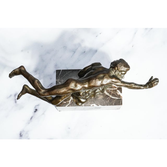 Vintage Art Nouveau Style Suspended Male Man Bronze Marble Statue Sculpture For Sale - Image 9 of 14