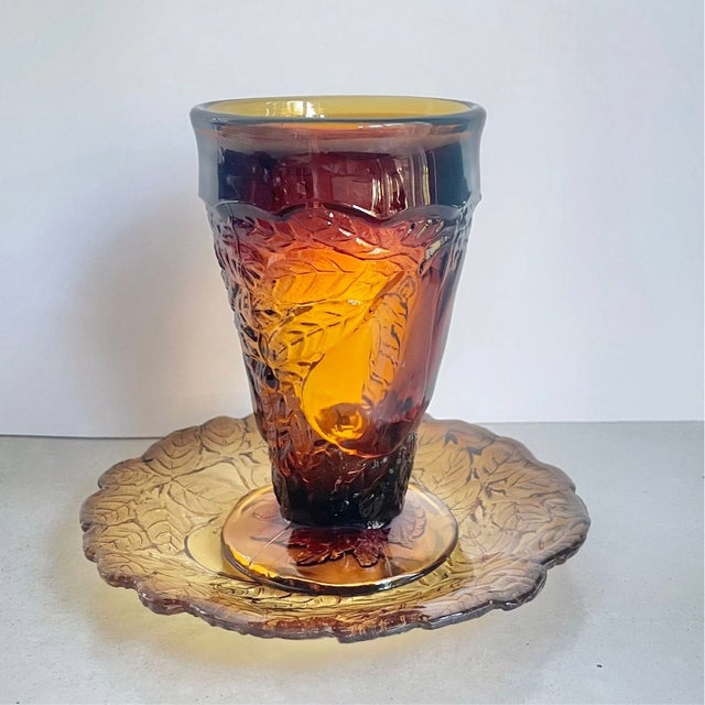 1970s Vintage 1970s Tiara Glass Amber Sunday Ice Cream Footed Cups – Set of 4 For Sale - Image 5 of 8