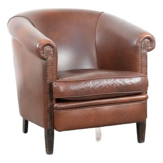 Club Chair in Cognac-Colored Cowhide Leather For Sale