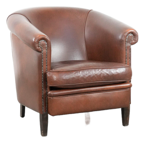 Club Chair in Cognac-Colored Cowhide Leather