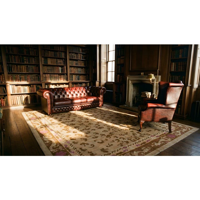 Calming Tan-Camel Background Color With Special Dragon Design Border Antique Chinese Peking Rug For Sale - Image 9 of 9