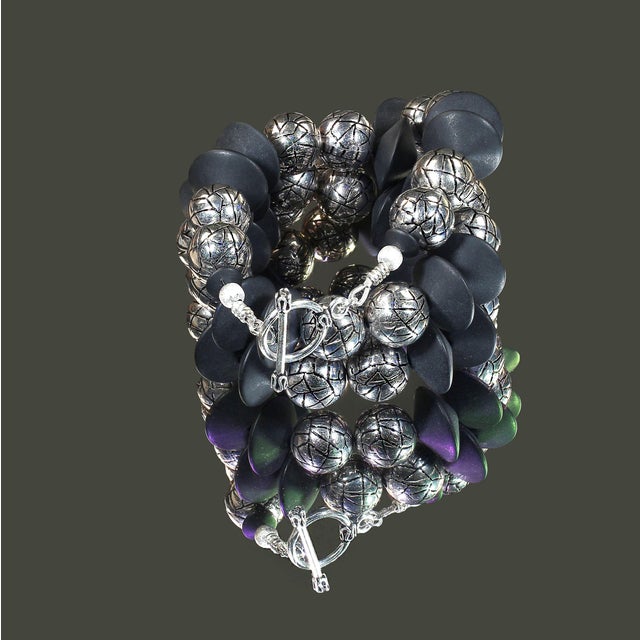 Ajd 24 Inch Matt Black Onyx and Silver Tone Exotics Necklace For Sale - Image 4 of 5