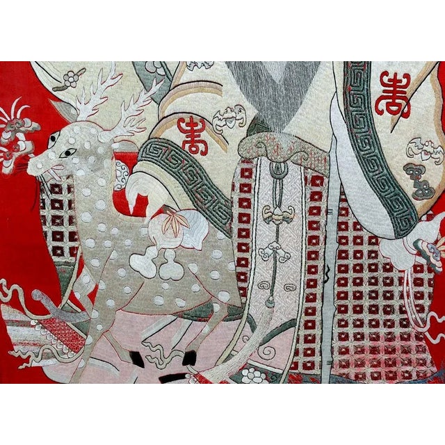 Framed Chinese Embroidery Panel of Longevity Deities For Sale - Image 10 of 13