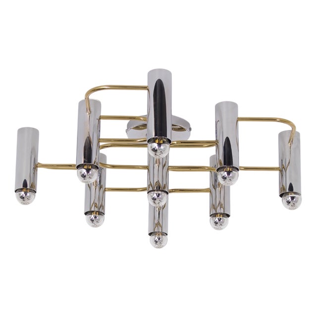 Ceiling Light in Brass and Chrome by Gaetano Sciolari for Leola, 1960s For Sale