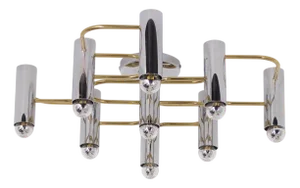 Ceiling Light in Brass and Chrome by Gaetano Sciolari for Leola, 1960s