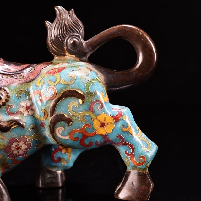 Late 19th Century Cloisonné Enamel Ox Figure, 2400g, Gilt Bronze For Sale - Image 12 of 12