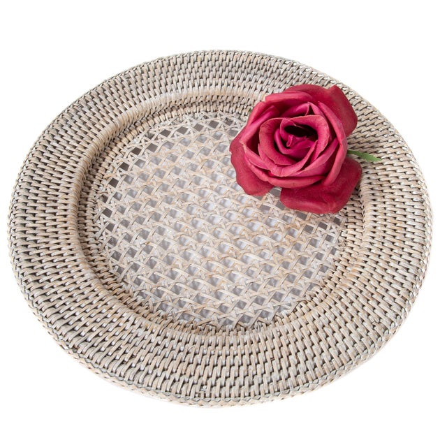 Artifacts Rattan 13" Open Weave Charger, White Wash For Sale - Image 4 of 5