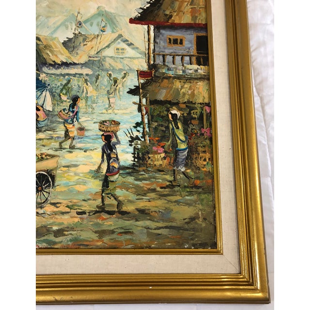 Gold Vintage A. D. Muklas Original Indonesian Street Oil Painting For Sale - Image 8 of 12