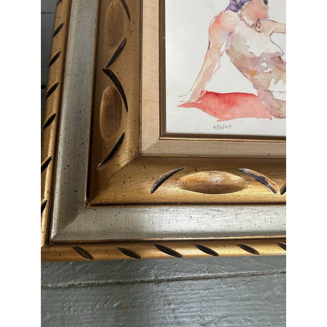 Contemporary Contemporary Original Female Nude Watercolor Painting in Vintage Chunky Wood Frame For Sale - Image 3 of 4