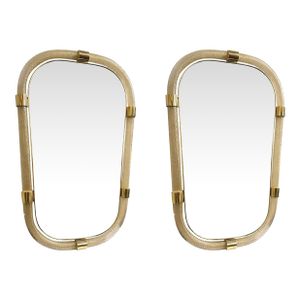 Pair of Gold Leaf Murano Glass Wall Mirrors, Italian “Torciglione” Design