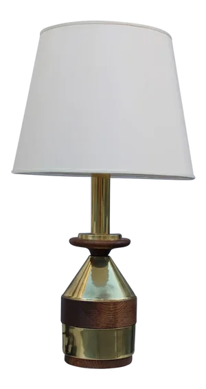 Italian Brass and Wood Table Lamp, 1970s