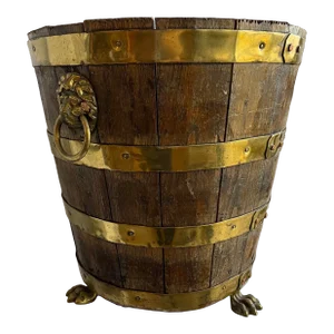English Regency Wood and Brass Belted Bucket With Claws, Circa 1820