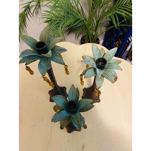 Metal Mid 20th Century Palm Beach Regency Palm Tree Candlestick Holders - Set of 3 For Sale - Image 7 of 7