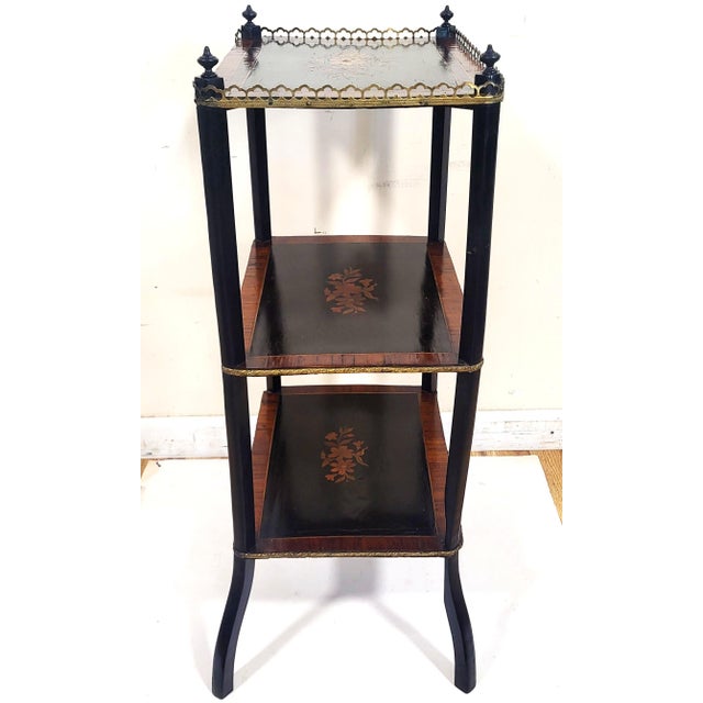 Late 19th Century 19th C French Inlaid 3 Tier Rosewood Ebony & Bronze Gallery Table Stand Etegere For Sale - Image 5 of 15