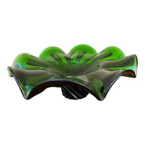 Large Mid-Century Modern Handblown Emerald Art Glass Centerpiece. Circa 1960s