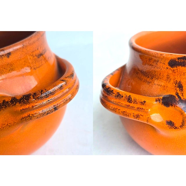 Orange Vintage Italian Ceramic Pot With Lid and Handles For Sale - Image 8 of 10