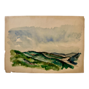 Henry Emil Salloch Original Watercolor on Paper Panoramic Valley Landscape.