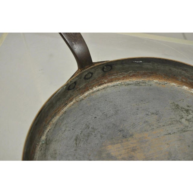 Antique French Country 11" Round Hand Forged Copper Sauce Pan Pot With Handle For Sale - Image 4 of 8