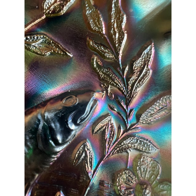 Art Nouveau Antique Millersburg Trout & Fly Carnival Glass 3n1 Bowl, Radium Green and Marigold For Sale - Image 3 of 11