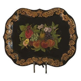 Large Mid-Century English-Style Hand Painted Tole Serving Tray For Sale