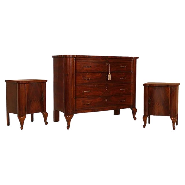 Art Deco Set with Walnut & Burl Dresser & Nightstands by Gaetano Borsani, Set of 3 For Sale