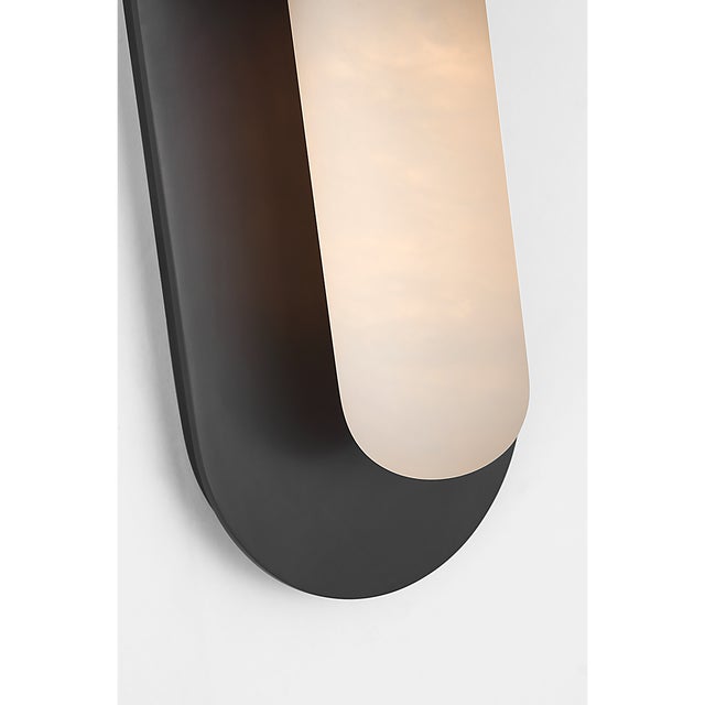 Kelly Wearstler for Visual Comfort Signature Fosse 11" Invertable Offset Oval Sconce in Bronze with Alabaster For Sale - Image 9 of 12