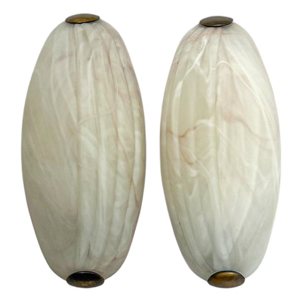 Italian Marble-Effect Glass Wall Lamps, 1980s, Set of 2 For Sale