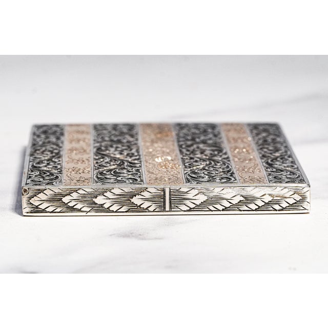 Exceptional Luxury Italian Hand Engraved Ornate Antique Cigarette Case Holder 800 Silver 18k Gold Inlay Tobacciana Collectible For Sale - Image 10 of 17
