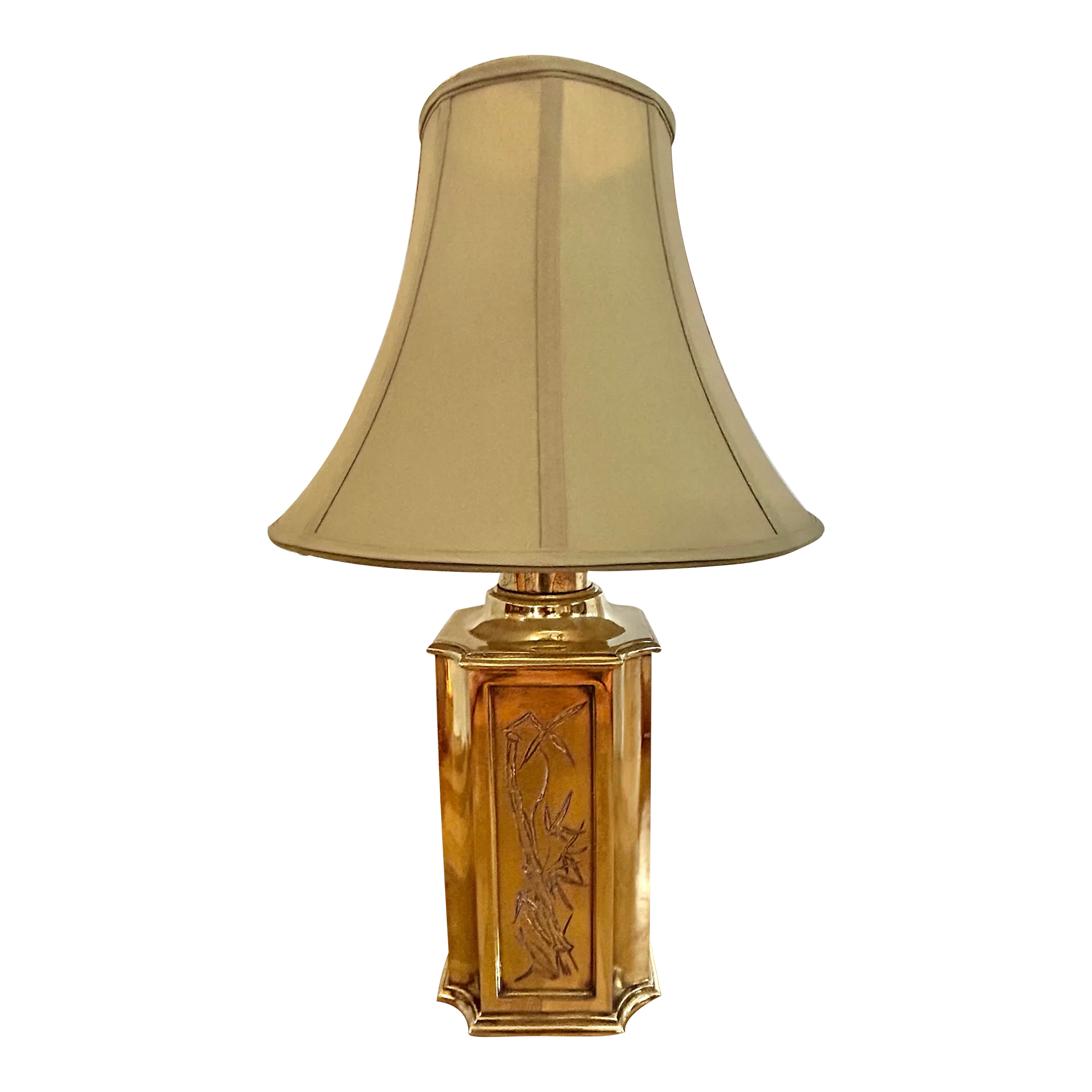 1960's Solid Brass Chinoiserie Etched Canister Lamp | Chairish
