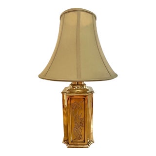 1960’s Solid Brass Chinoiserie Etched Canister Lamp For Sale