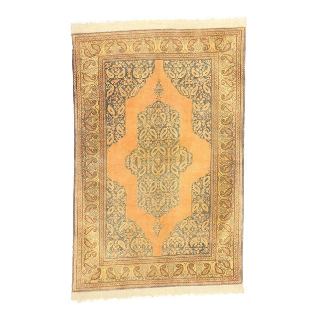 Antique Orange Persian Tabriz Rug - 03'10 X 06'02 For Sale