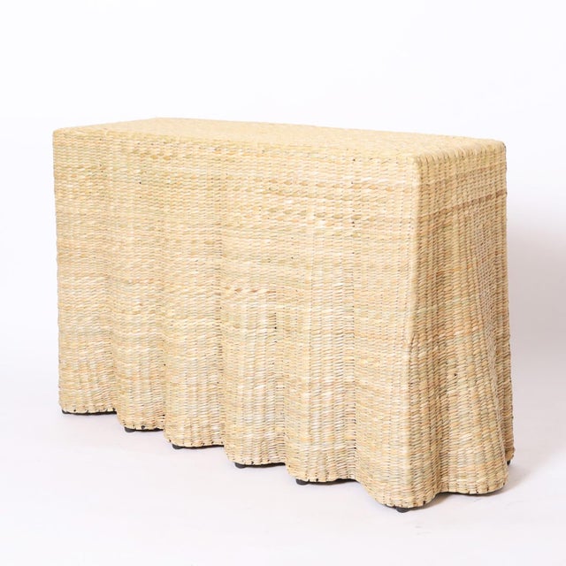 Mid-Century Modern Drapery Flat Back Woven Console For Sale - Image 3 of 8