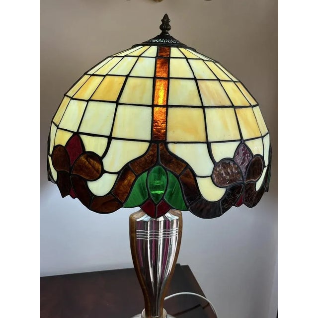 Wood Silver, Root Wood and Cathedral Glass Lamp in the style of Tiffany, Italy, 1989 For Sale - Image 7 of 13