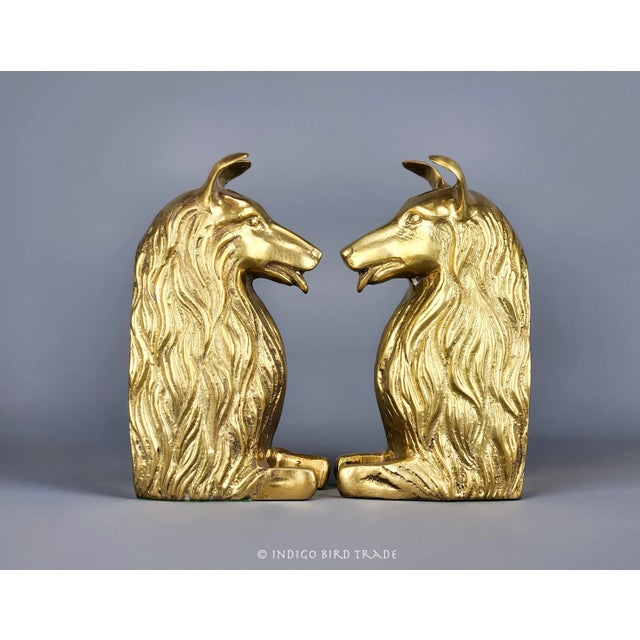 Pair of Vintage Solid Brass Collie Dog Bookends | Chairish
