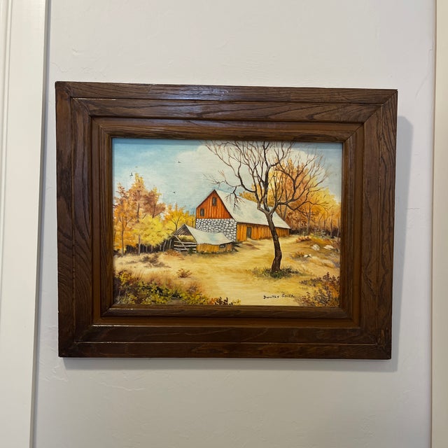Farmhouse Vintage Stone Barn Painting By, Dorothy Smith Oil on Canvas, Framed For Sale - Image 3 of 7
