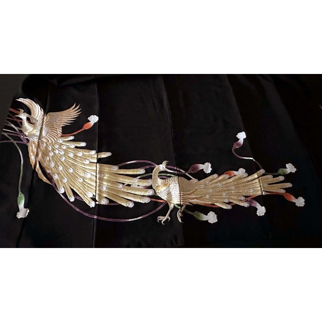 Vintage Japanese Formal Black Silk Kimono with Pheonix Embroidery For Sale - Image 16 of 18