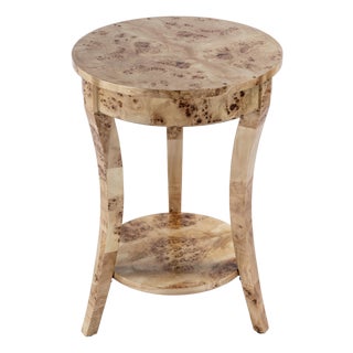 Holdin 18 in. W Round Wood Side Table with Lower Open Shelf, Light Burl For Sale