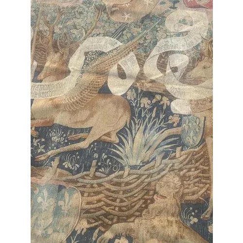 French Aubusson Style Screen-Printed by Hand Tapestry winged Stags, 1950s For Sale - Image 3 of 18