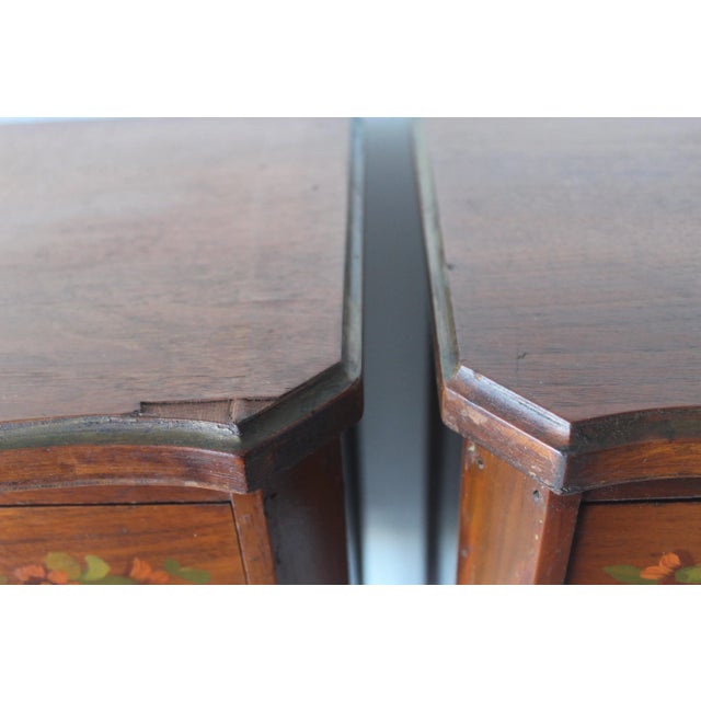 Petite French Louis Philippe Style Side Tables Nightstand Hand Painted Flowers Details -a Pair For Sale - Image 14 of 16