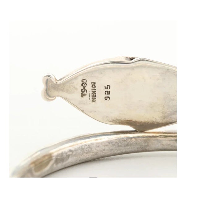 1980s 1980s Mexican Modern Sterling Obsidian Snake Bangle Bracelet-Hallmark-Two Trees -Listed in Book For Sale - Image 5 of 5