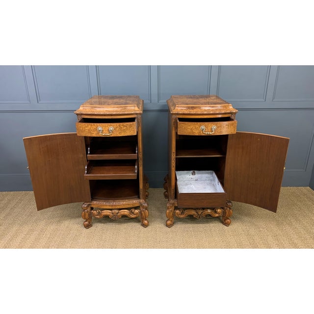 Tall Burr Walnut Pedestal Cupboards, 1910, Set of 2 For Sale - Image 3 of 18