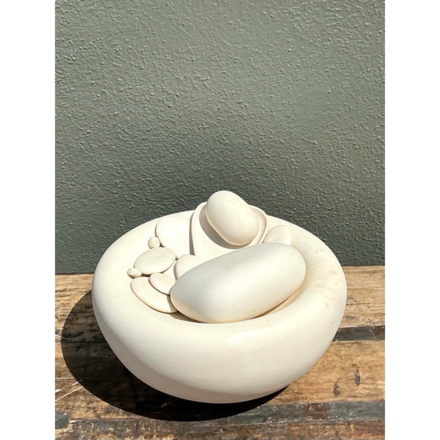 Vintage Matte Glazed Ceramic Tabletop Pebble Fountain For Sale In West Palm - Image 6 of 12