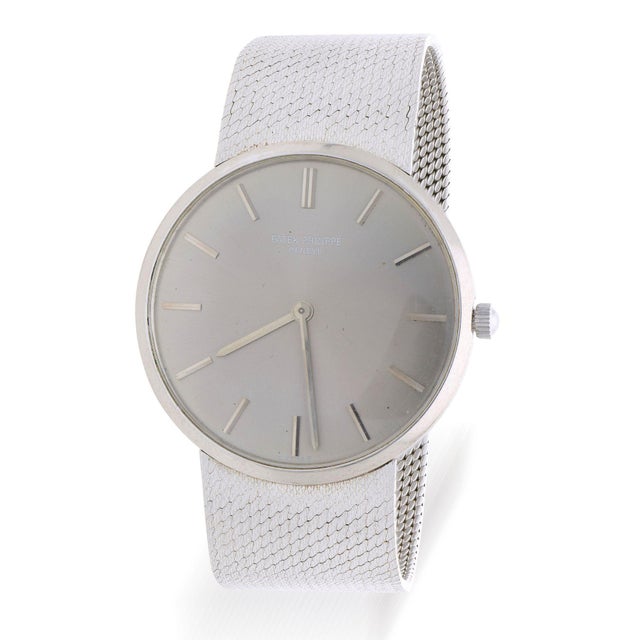 1970s Patek Philippe Calatrava 3468 34mm Gray Dial 18k White Gold Watch For Sale - Image 10 of 14