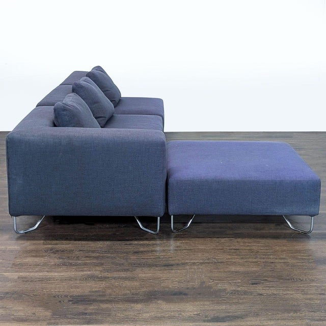 CB2 Cb2 Modern Dark Blue Sectional Sofa With Chaise and Metal Legs For Sale - Image 4 of 9