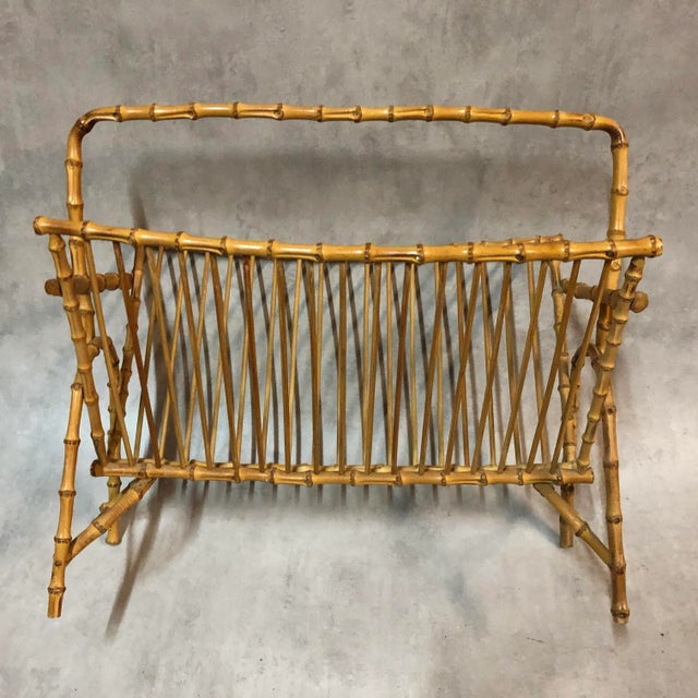 Wood Mid-Century French Rattan Magazine Rack, 1950s For Sale - Image 7 of 10
