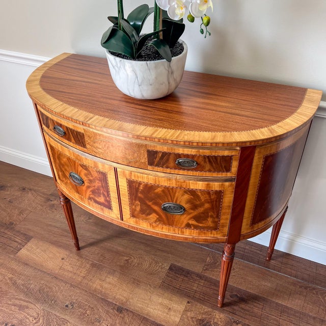 1930s 1930s Vintage Hepplewhite Demilune Server, Victorian Sideboard, Transitional Credenza, Entryway Bureau For Sale - Image 5 of 8