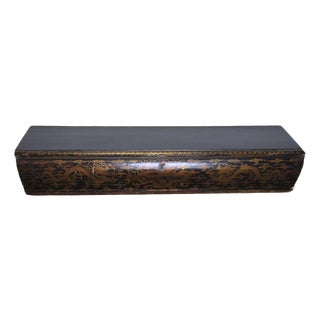 19th C Chinese Lacquered Gold Dragon Scroll Box, 4 Feet Long For Sale