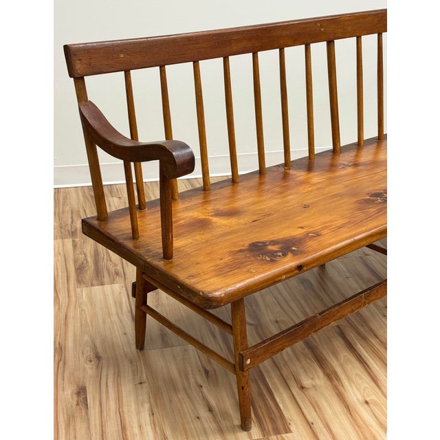 Antique Wood Spindle Back Deacons Bench For Sale - Image 9 of 16