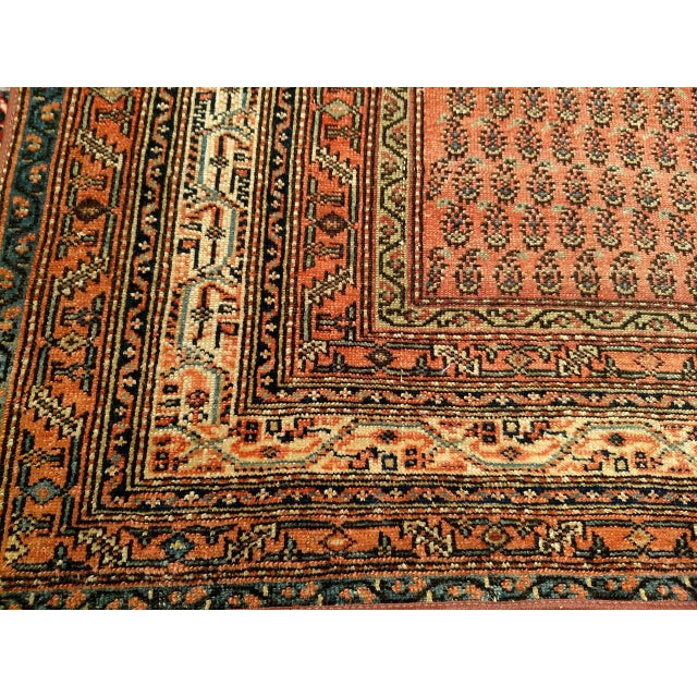 Persian Antique Persian Saraband Gallery Area Rug, Hand-Knotted Wool, Allover Paisley Pattern, 7x12, Terracotta & Green For Sale - Image 3 of 7